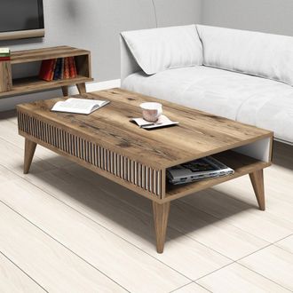 Dmora Mesa De Centro Sangiano, Con Patas, Un Compartimento, Forma Rectangular, 105x60x35h Cm Marr&oacute;n Nogal