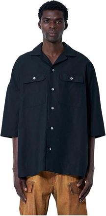 Rick Owens Overhemden, Heren, Zwart, M, Cargo korte mouw overhemd met zakken