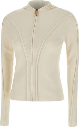 Victoria Beckham Truien & Vesten, Dames, Wit, M, Wol, Logo Zip Sweatshirt