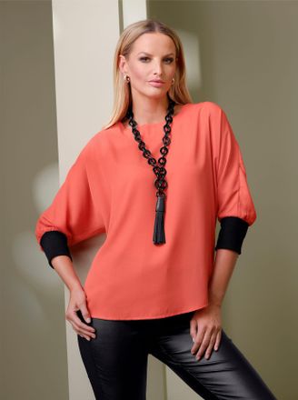 Heine Crepebluse HEINE, Damen, Gr. 34, hummer, 100% Polyester, unifarben, Rundhals, Blusen Crepebluse