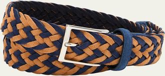 Simonnot Godard Mens Bicolor Braided Leather Belt, 35mm