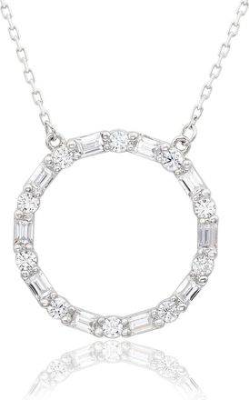Suzy Levian Sterling Silver White Cubic Zirconia Alternating Circle Eternity Necklace