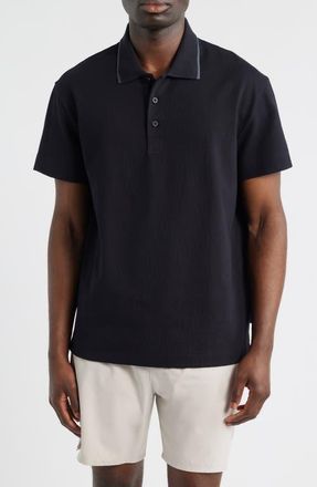 On Courtside Tipped Piqu&eacute; Polo in Black/Eclipse at Nordstrom, Size Xx-Large