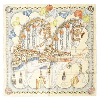 Herm&egrave;s Pre-owned Scarves, female, Beige, Size: ONE SIZE Pre-owned Harnais de Co Scarf