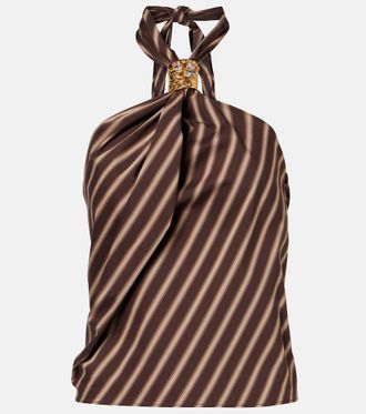 Jacques Wei Gathered striped cotton-blend top