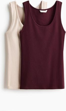H&M Mama 2-pack Nursing Vest Tops in Burgundy/pale Pink at Nordstrom, Size X-Small