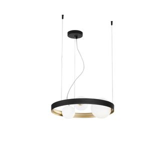 Luce-Ambiente-Design Sonetto Suspension with Black and Gold Aluminum Structure with Three Glass Diffusers