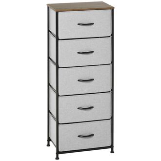 HOMCOM 5 Drawer Fabric Chest of Drawers w/ Wooden Top for Closet Hallway Grey | TJ Hughes