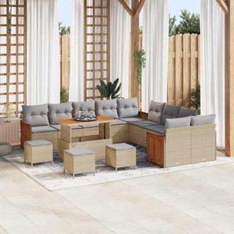 vidaXL Conjunto De Sof&aacute; De Jard&iacute;n Con Coj&iacute;n 14 Pcs Beige Y Gris Claro Vidaxl