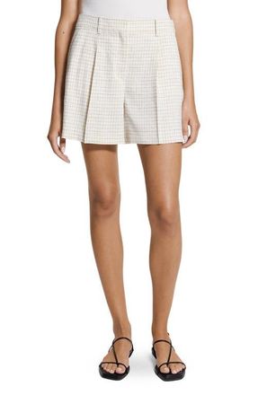 Theory Fluid Check Linen Blend Shorts in Natural Multi at Nordstrom, Size 14