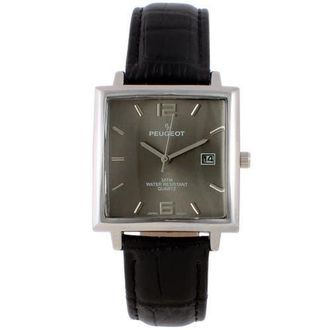 Peugeot Modern Square Calendar Leather Watch - 35MM in Grey at Nordstrom