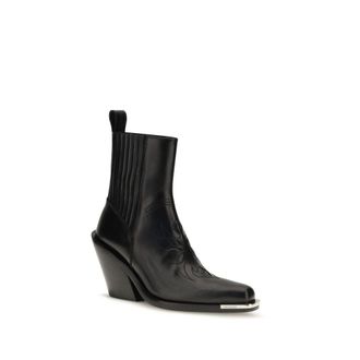 Paco Rabanne Pointed-Toe Leather Cowboy Ankle Boot - Black