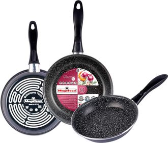 Magefesa Gransasso Juego 3 Sartenes 18-20-24cm, Inducci&oacute;n, Antiadherente Piedra Libre De Pfoa, Acero Vitrificado Gris - Magefesa
