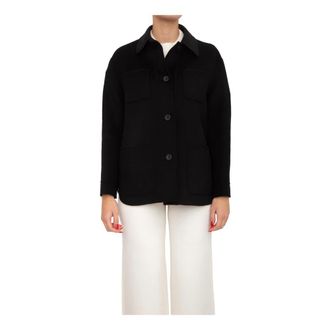 Max Mara Jassen, Dames, Zwart, XL, Wol, Giacca Camicia Extra