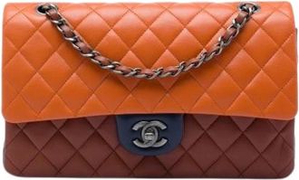 Chanel Pre-owned Quilted Lambskin Double Flap Shoulder Bag - Dames - Vintage Schoudertas - Oranje - ONE Size - Leer - Vintage