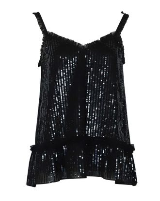 Alice & Olivia Needle & Thread Sequin Camisole Top in Black Polyester