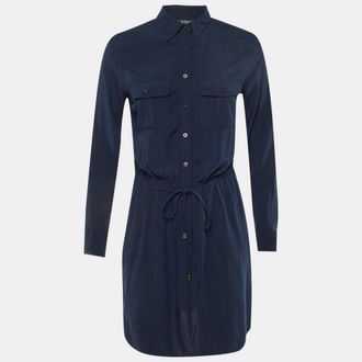 Ralph Lauren Lauren Ralph Lauren Navy Blue Poplin Knee Length Dress