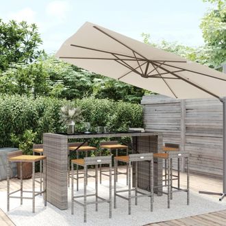 vidaXL Mesa Bar Y Taburetes Jard&iacute;n 9 Pzas Madera Acacia Rat&aacute;n Pe Gris Vidaxl