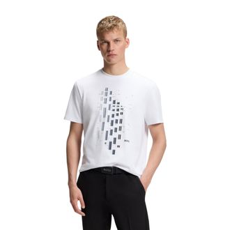 HUGO BOSS Heren T-shirt met geometrisch patroon, stretch, normale pasvorm (Wit)