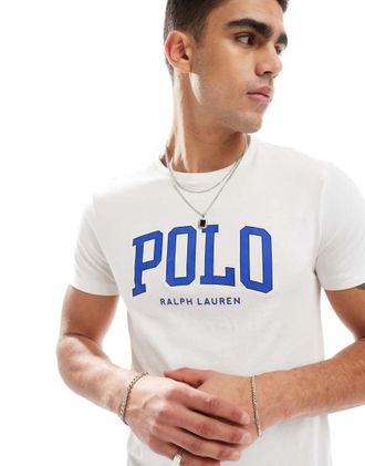 Polo Ralph Lauren T-shirt bianca con logo applicato in ciniglia-Bianco