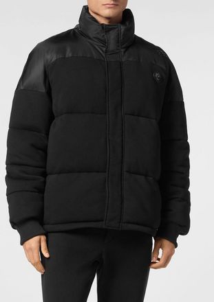 Plein Sport Piumino corto trapuntato in nylon con collo alto e logo Hexagon