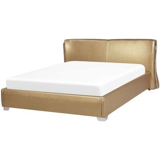 Beliani Cama Tapizada En Piel Dorada Con Somier 160 X 200 Cm Dise&ntilde;o Moderno Paris