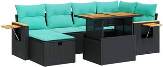 vidaXL 7 Piece Garden Sofa Set with Cushions Brown Poly Rattan Acacia vidaXL