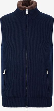 Gran Sasso Kaschmir-Weste mit Shearling-gefüttertem Stehkragen und Reissverschluss