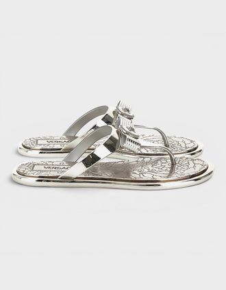 Versace Womens Gianni Ribbon Slides Rubber Silver Palladium - Size: 5