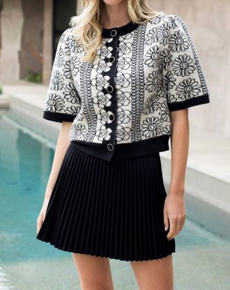 THML Clothing Fiona Floral Knit Sweater In Black