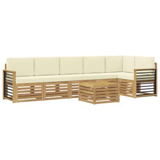 vidaXL Conjunto De Sof&aacute; Seccional Con Coj&iacute;n 7 Pcs Blanco Y Crema Vidaxl