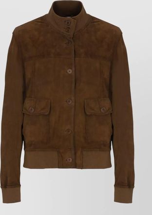 Parosh suede coat high neck ribbed cuffs