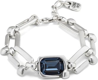 UNOde50 Sterling Silver Plated Metal Alloy Bracelet. Nail-Shaped Links And Central Crystal