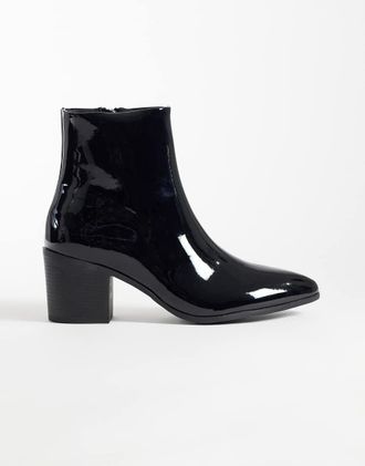 Asos Stivali con tacco neri verniciati con zip-Nero