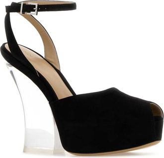 Fendi Black Suede Ankle-strap Heels