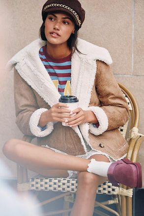 Bernardo Distressed Faux-Suede Sherpa Fleece Jacket