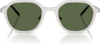 Emporio Armani 51mm Round Sunglasses in Matte Silver/dark Green at Nordstrom