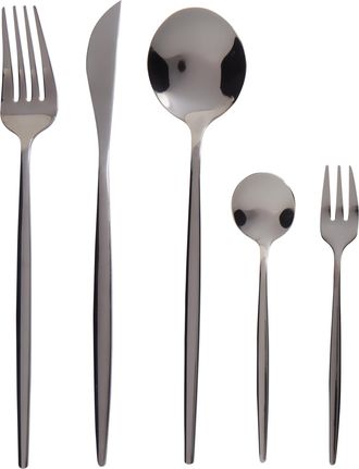 Beliani Cuberter&iacute;a Moderna Conjunto 30 Cubiertos Para 6 Personas Cuchillo Tenedor Cuchara Cucharilla Tenedor Para Postre Acero Inoxidable Negro Rigatoni
