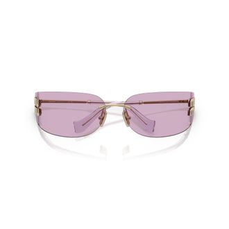 Miu Miu Rimless Sunglasses With Rectangular Purple Lenses And Gold Accents