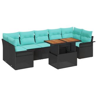 vidaXL Conjunto De Sof&aacute; De Jard&iacute;n 8 Pcs Negro Polirat&aacute;n Vidaxl