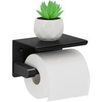 OEM Portarrollos De Papel Higi&eacute;nico Con Estante Superior - Acero Inoxidable, Taladro Y Soporte De Montaje Autoadhesivo - Soporte De Pared Negro Para Ba&ntilde;o 