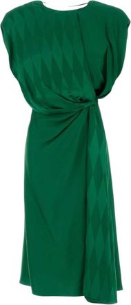 Versace Green Geometric Round Neck Midi Dress