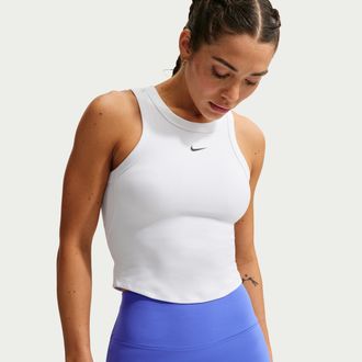 Nike Womens One Fitted Dri-FIT Cropped Tank Top in White | FN2806-101