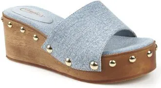 Candie's Jewell Platform Wedge Slide Sandal in Blue Fabric at Nordstrom, Size 11
