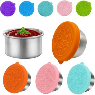 OEM 6 Mini Recipientes Para Salsa, Vasos De Acero Inoxidable De 50 Ml, Recipientes Herm&eacute;ticos Para Condimentos Con Cepillo De Limpieza, Recipientes Para A