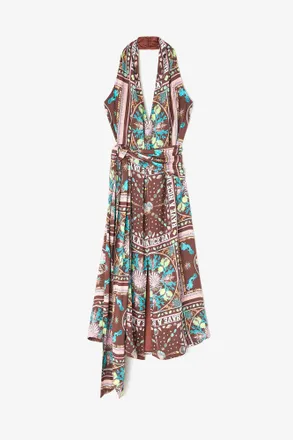 Ganni Brown Dress in Printed Twill - Size 10/12 Viscose