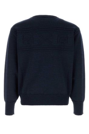 Alexander McQueen Mens Navy Blue Wool Sweater Indigoblue Exterior: Maglie