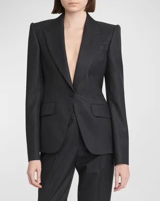 スーツ ALEXANDER MCQUEEN Women Suit Jackets 818905QJAEK1000 Black Women's Stacked Shoulder Double-breasted Jacket in Black