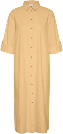Saint Tropez Overhemdjurk met 3/4 mouwen - Dames - Shirt Kleedjes - Geel - M - Katoen - Kleedjes