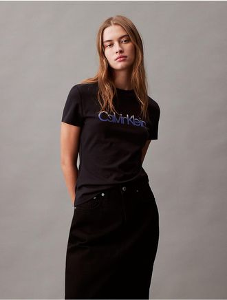 Calvin Klein Jeans Calvin Klein Womens Standard Logo Slim Fit Crewneck T-Shirt - Black - XS